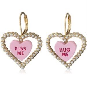 Authentic Betsey Johnson candy land heart love me kiss me earrings EUC
